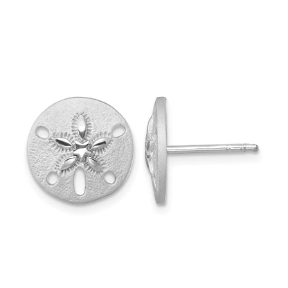 Sterling Silver Rhodium-Plated Textured Sand Dollar Post Earrings
