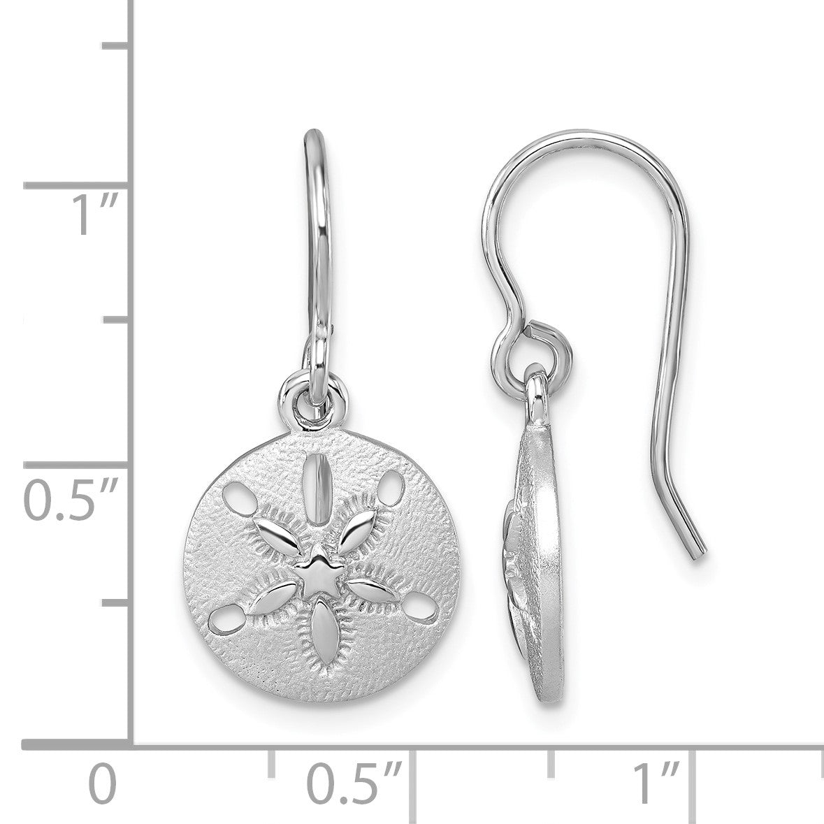 Sterling Silver Rhodium-plated Polished Sand Dollar Dangle Earrings