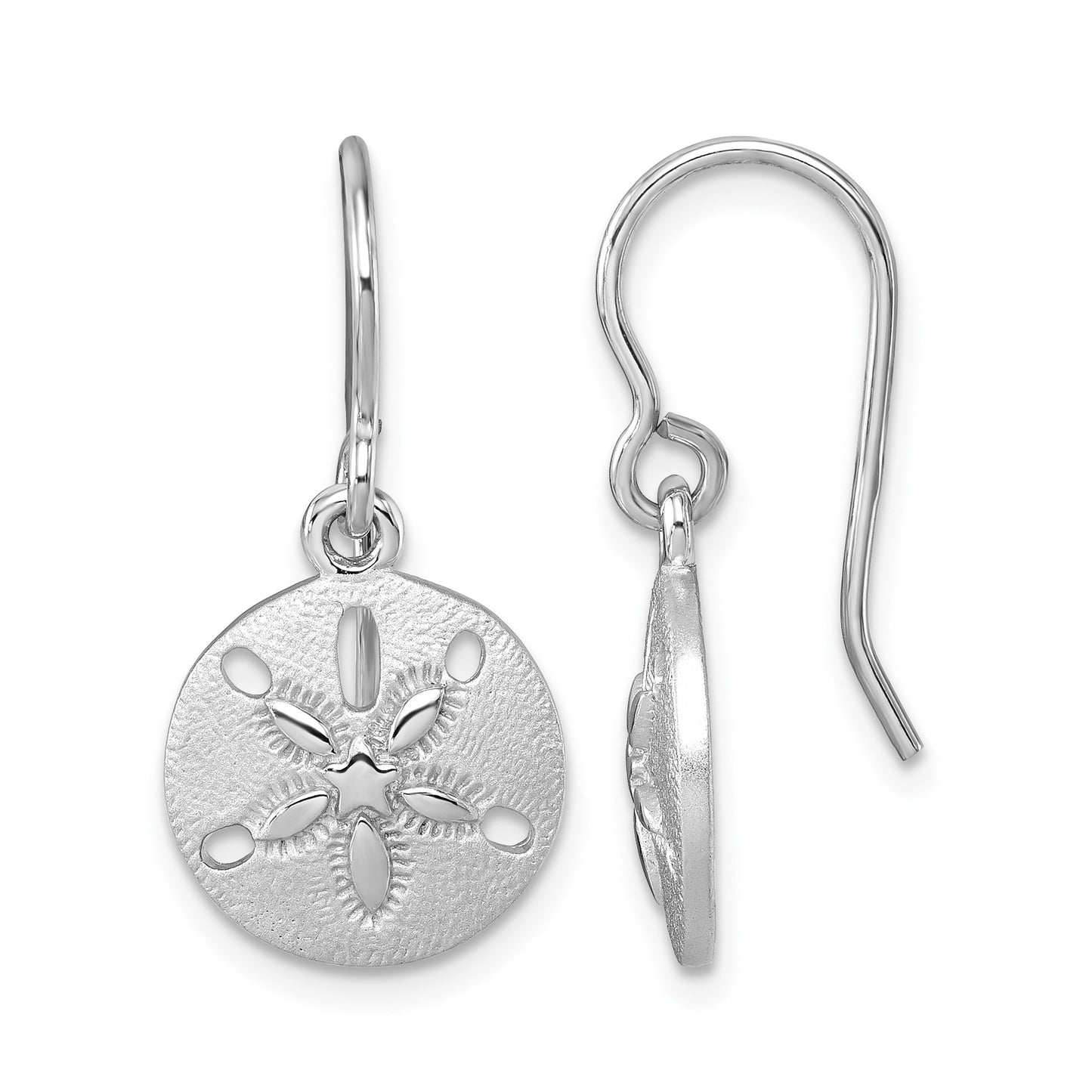 Sterling Silver Rhodium-plated Polished Sand Dollar Dangle Earrings
