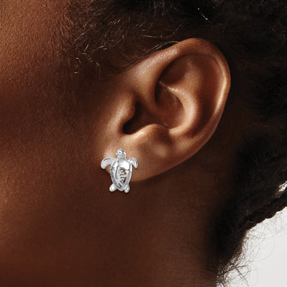 Sterling Silver Rhodium-Plated Polished Flower Back Turtle Post Earrings