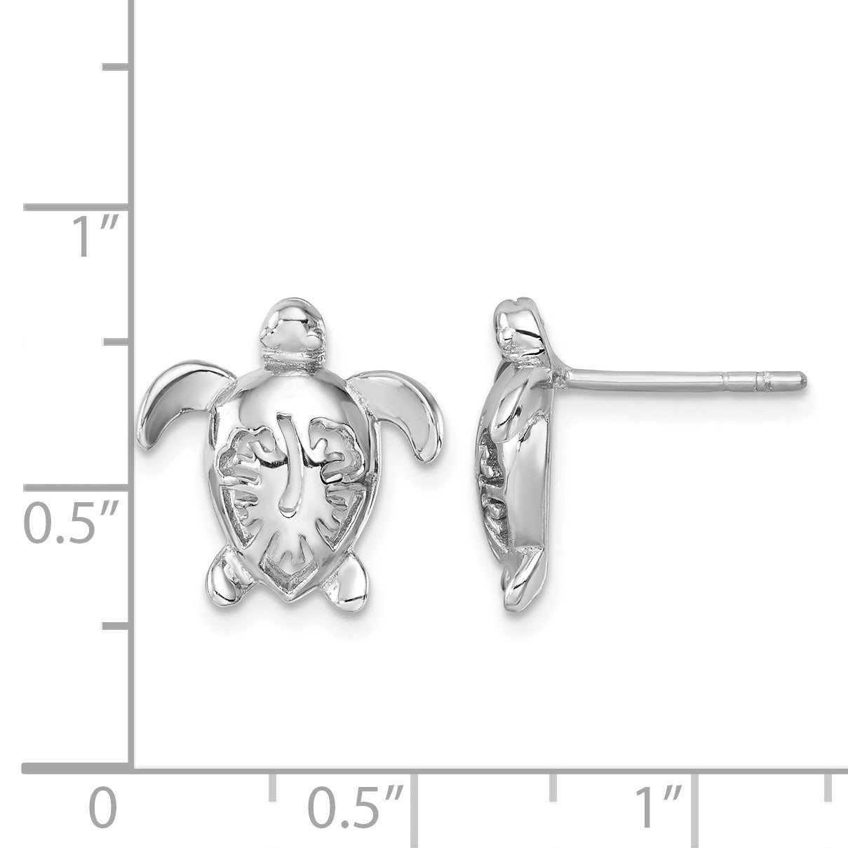 Sterling Silver Rhodium-Plated Polished Flower Back Turtle Post Earrings