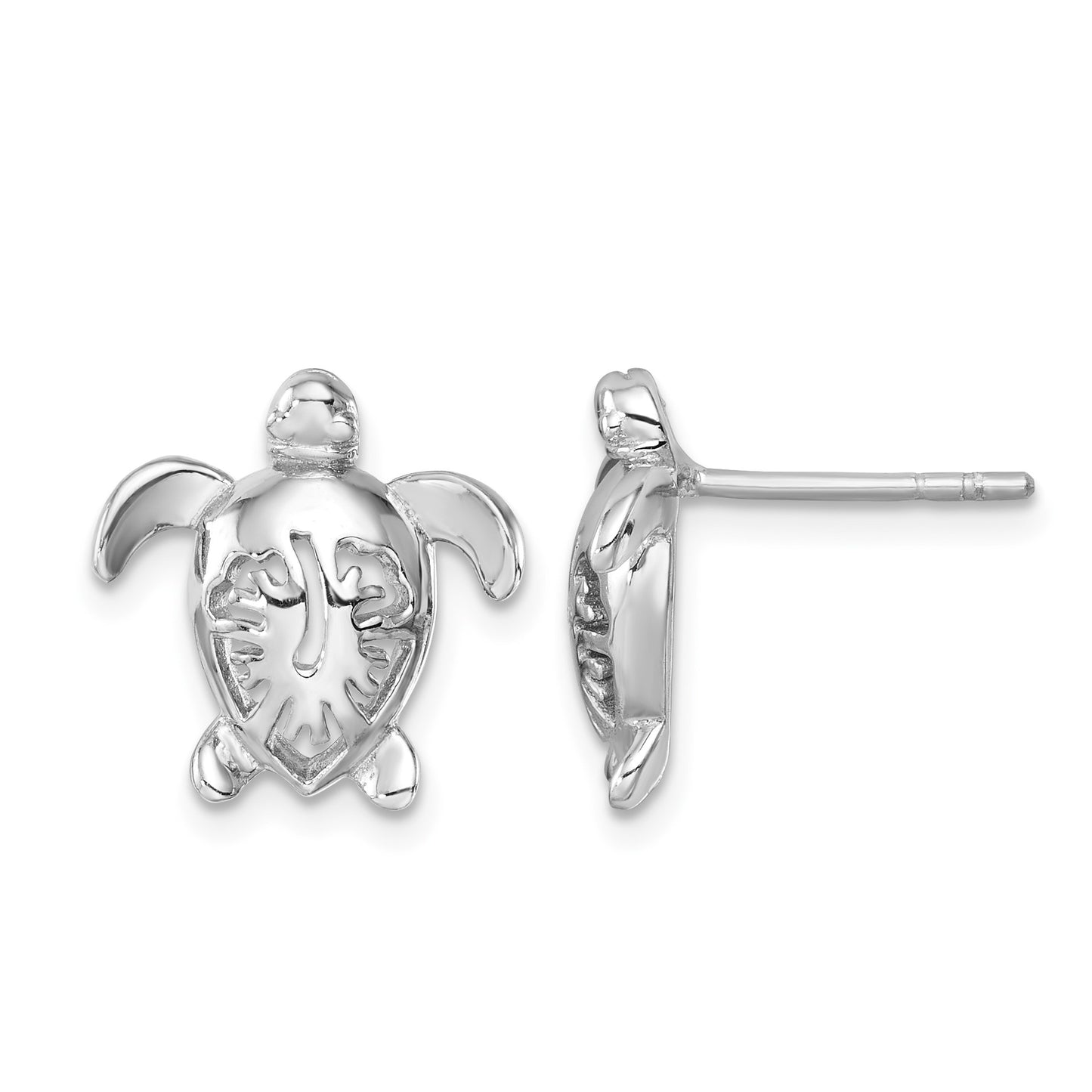 Sterling Silver Rhodium-Plated Polished Flower Back Turtle Post Earrings