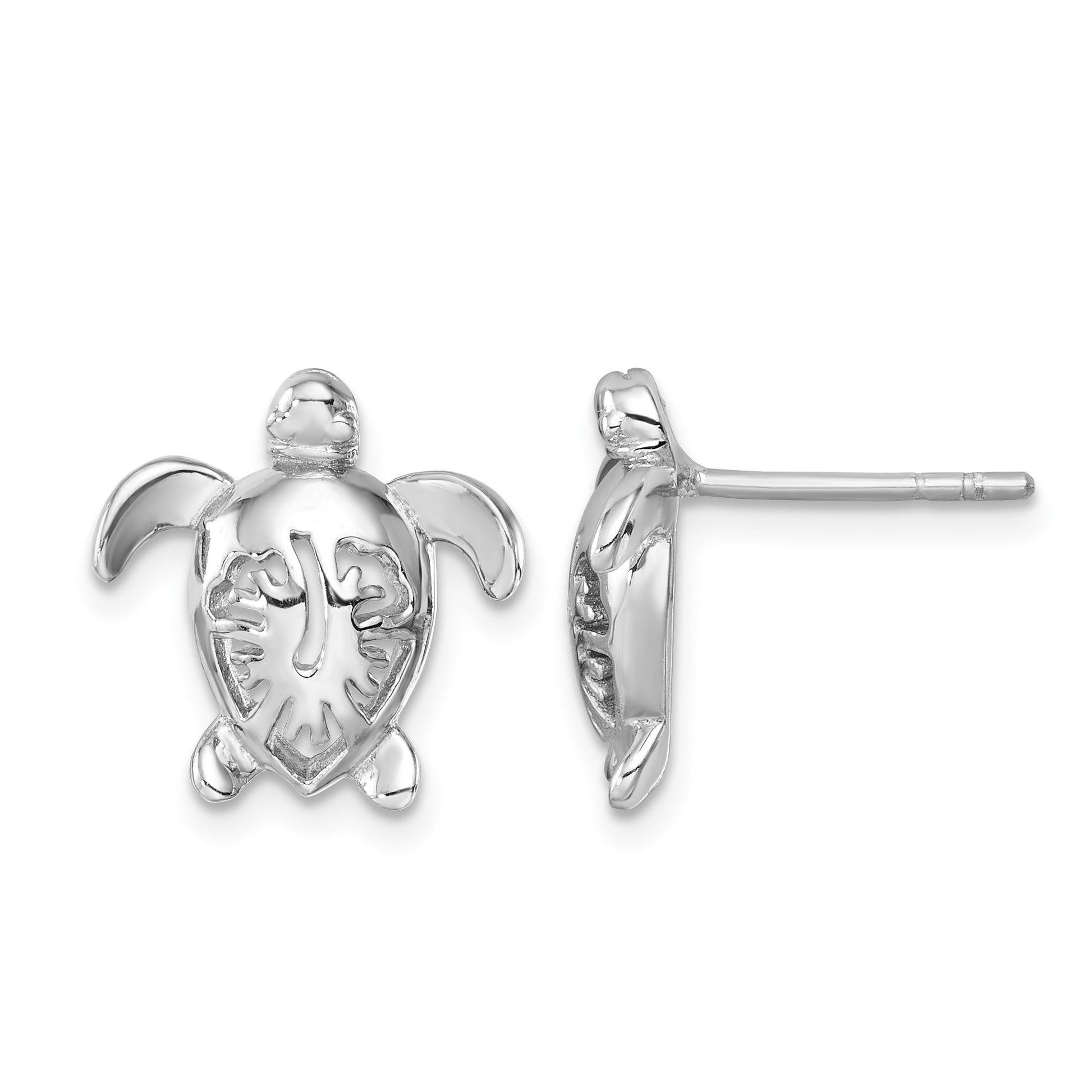 Sterling Silver Rhodium-Plated Polished Flower Back Turtle Post Earrings