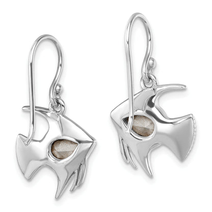 Sterling Silver Rhodium-plated Polished Blue Crystal Angel Fish Dangle Earr