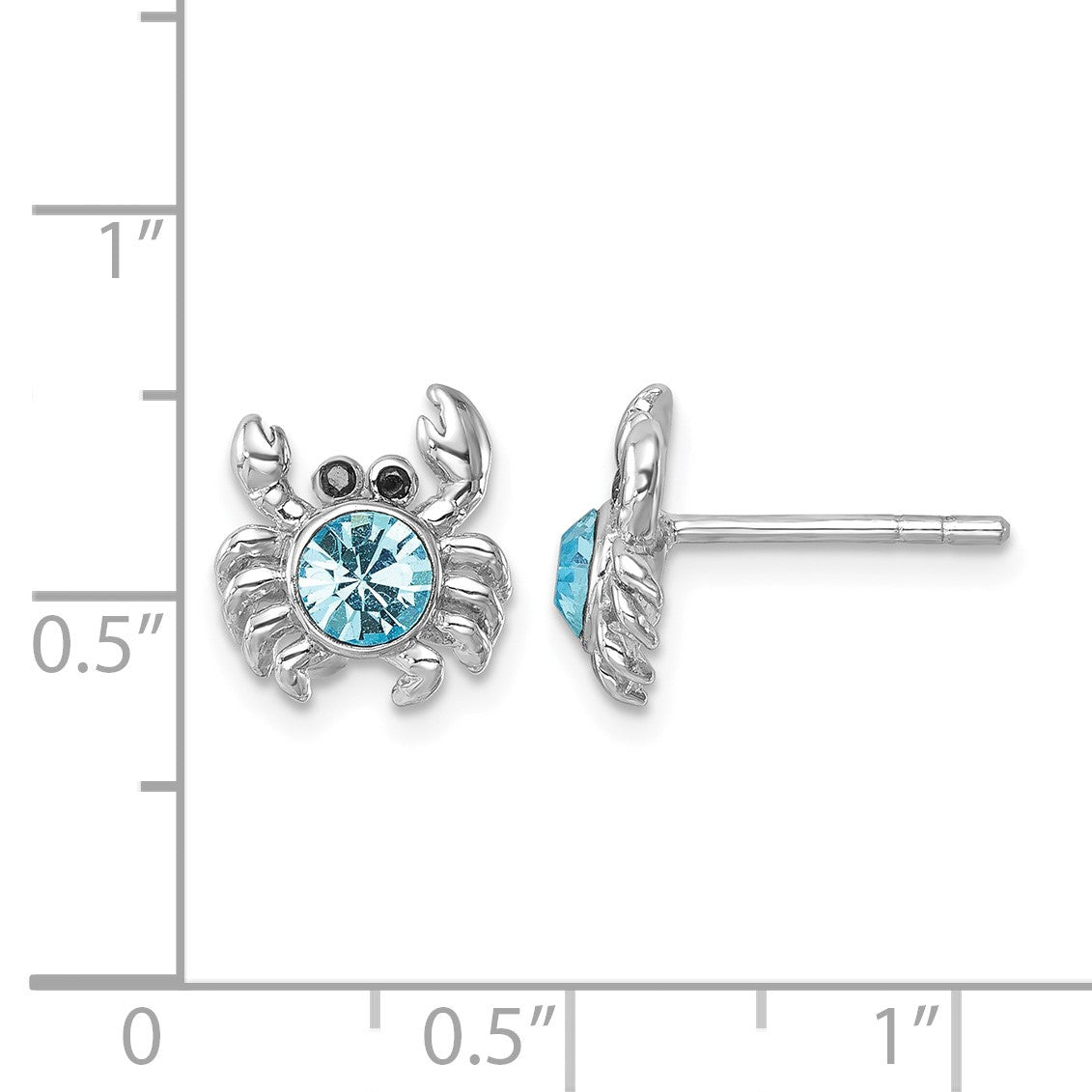 Sterling Silver Rhodium-plated Polished Blue Crystal Crab Post Earrings