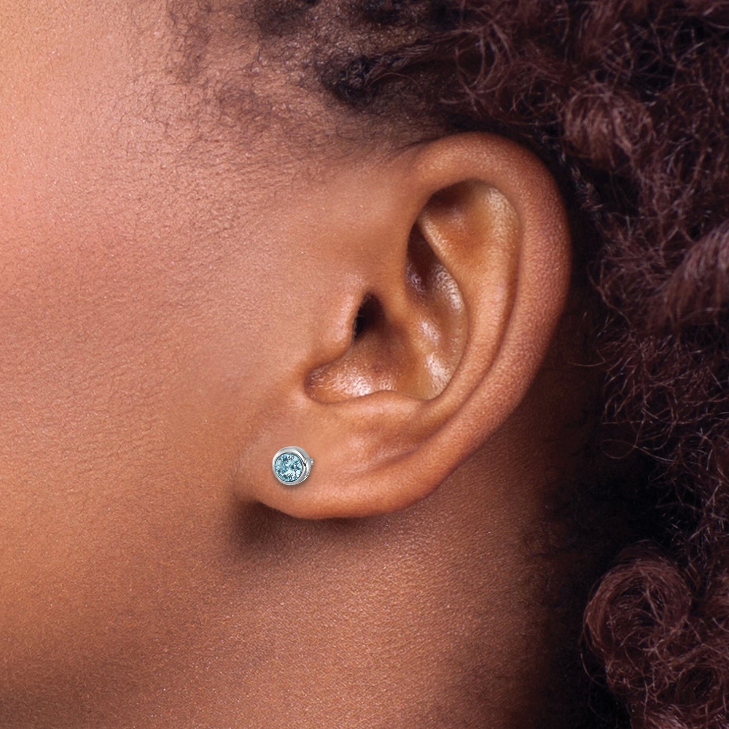 Sterling Silver Rhodium-Plated Polished Blue Crystal 3.5mm Post Earrings