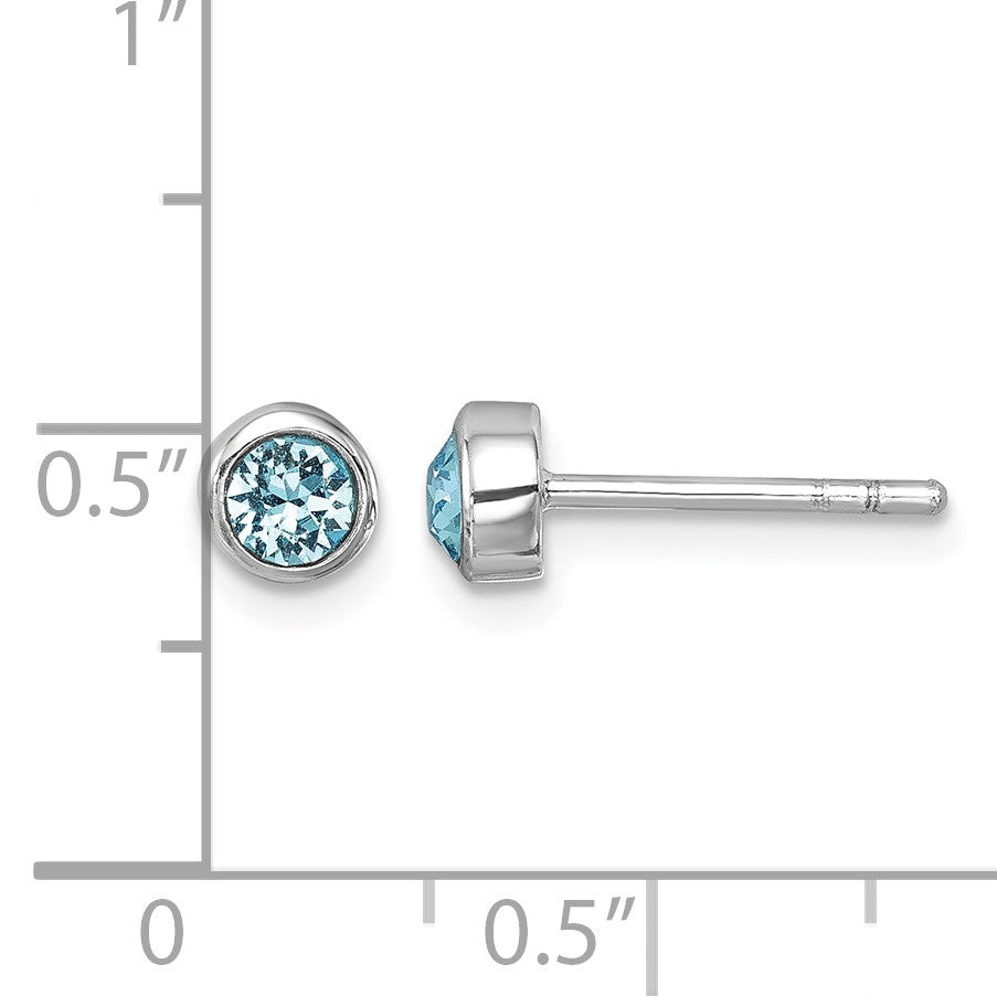 Sterling Silver Rhodium-Plated Polished Blue Crystal 3.5mm Post Earrings