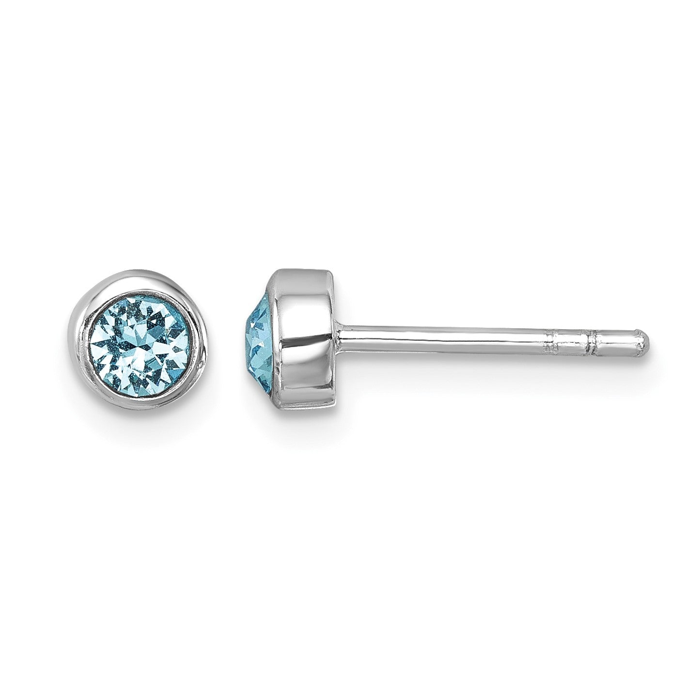 Sterling Silver Rhodium-Plated Polished Blue Crystal 3.5mm Post Earrings