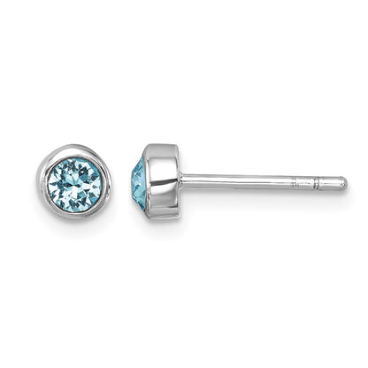 Sterling Silver Rhodium-Plated Polished Blue Crystal 3.5mm Post Earrings