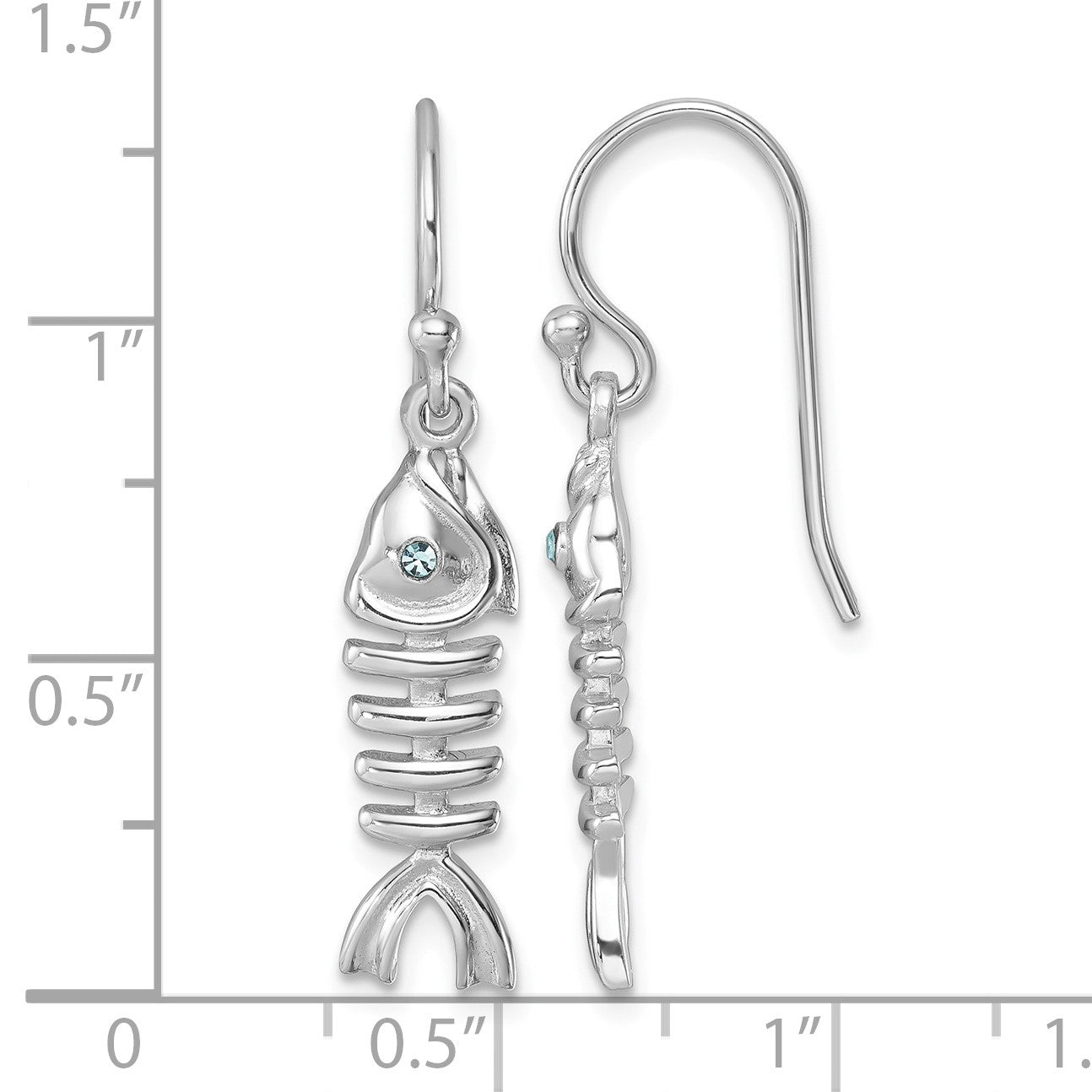 Sterling Silver Rhodium-plated Polished Crystal Eye Bonefish Dangle Earring