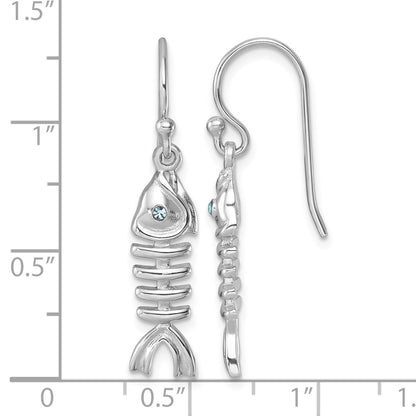Sterling Silver Rhodium-plated Polished Crystal Eye Bonefish Dangle Earring