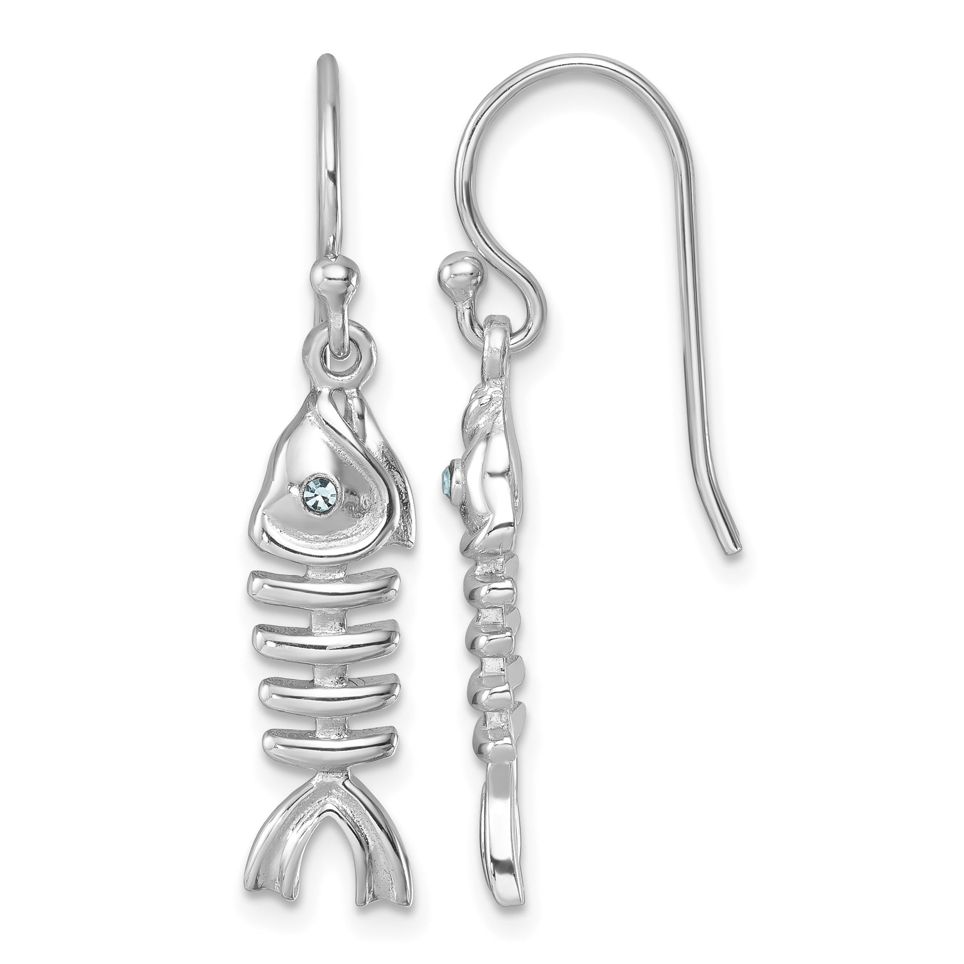 Sterling Silver Rhodium-plated Polished Crystal Eye Bonefish Dangle Earring