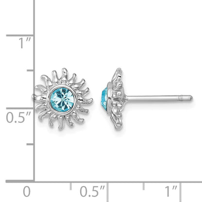 Sterling Silver Rhodium-Plated Polished Blue Crystal Sun Post Earrings