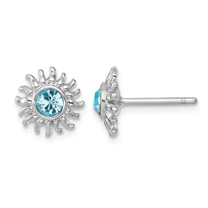 Sterling Silver Rhodium-Plated Polished Blue Crystal Sun Post Earrings