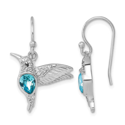 Sterling Silver Rhodium-plated Polished Crystal Inlay Hummingbird Dangle Earrings