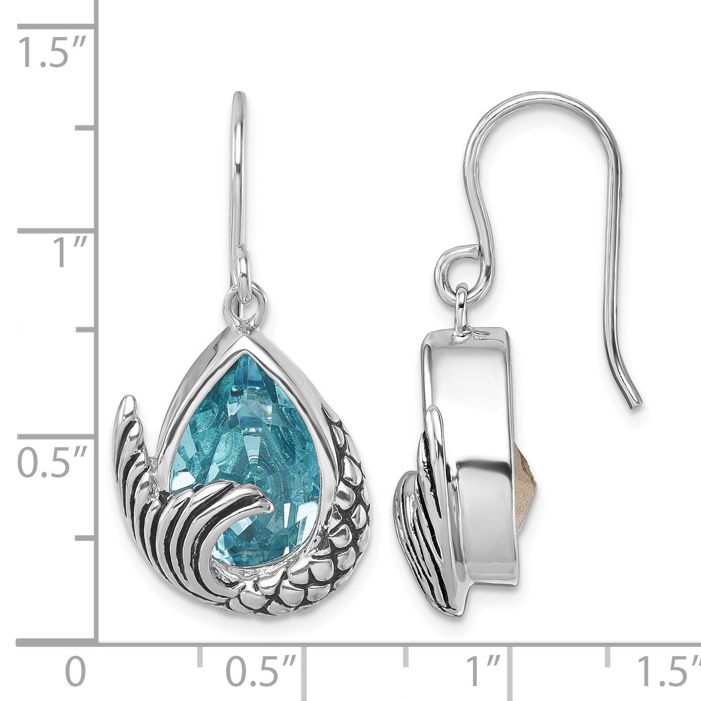 Sterling Silver Rhodium-plated Crystal Mermaid Tail Dangle Earrings