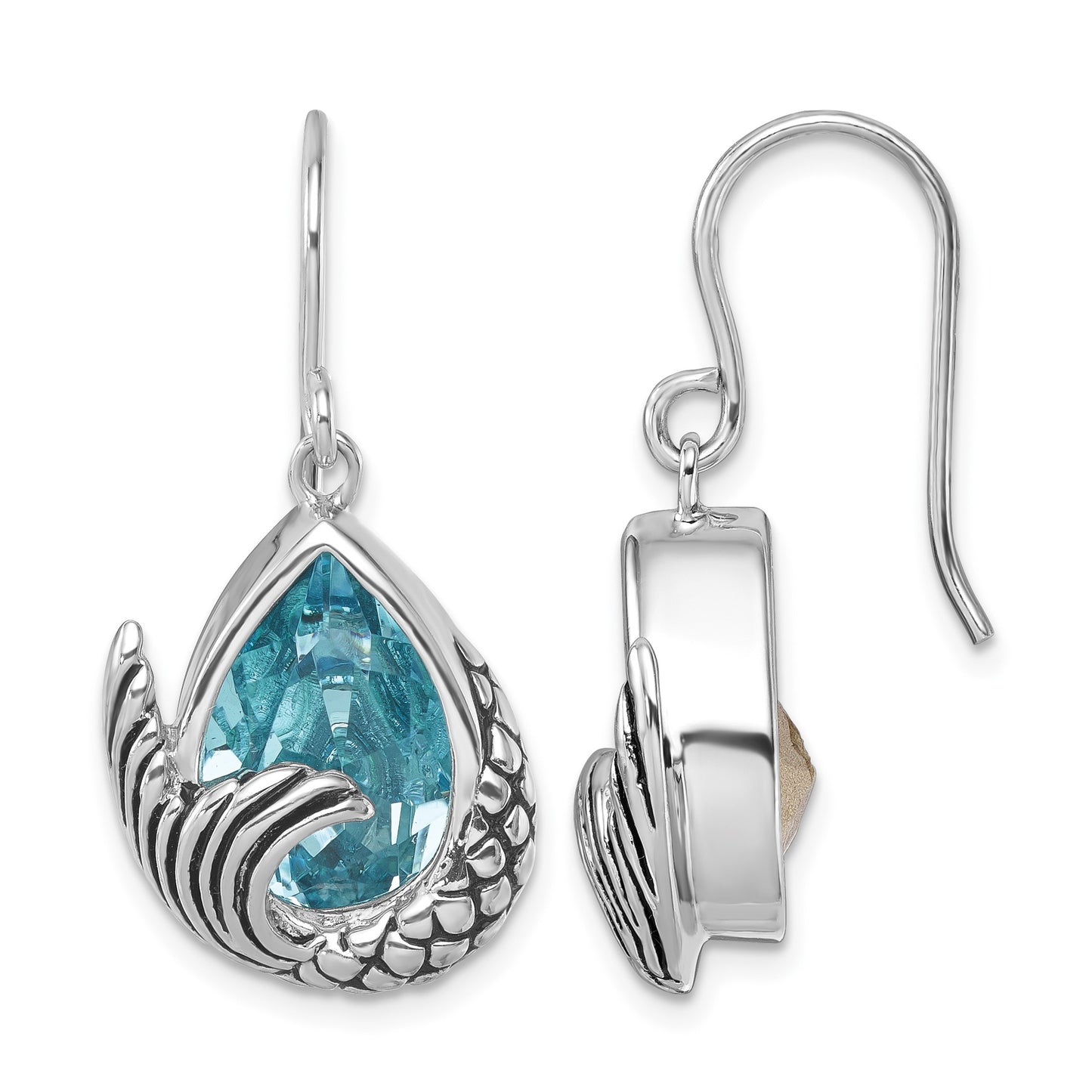 Sterling Silver Rhodium-plated Crystal Mermaid Tail Dangle Earrings