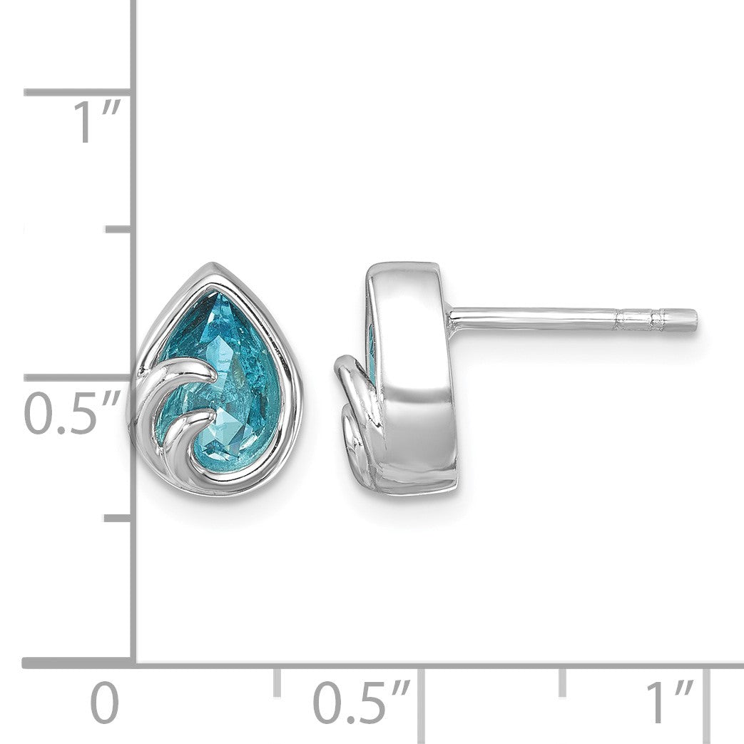 Sterling Silver Rhodium-Plated Polished Crystal Wave Post Earrings