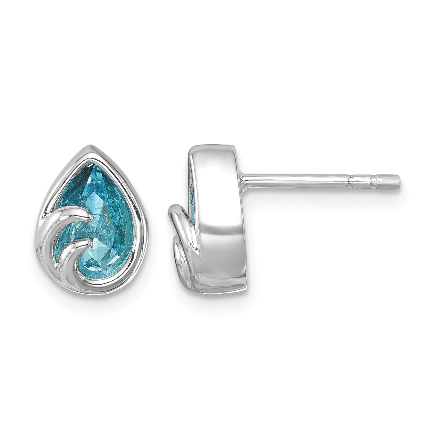 Sterling Silver Rhodium-Plated Polished Crystal Wave Post Earrings