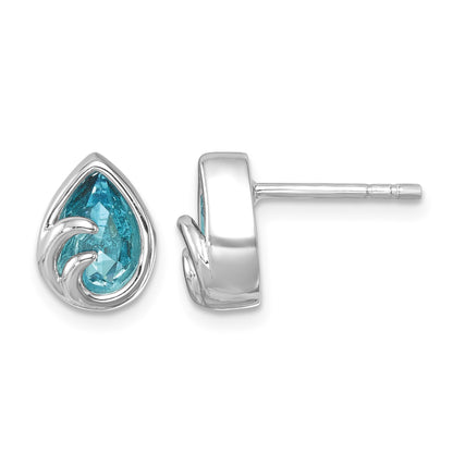 Sterling Silver Rhodium-Plated Polished Crystal Wave Post Earrings