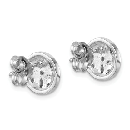 Sterling Silver Rhodium-Plated Textured Crystal Sand Dollar Post Earrings