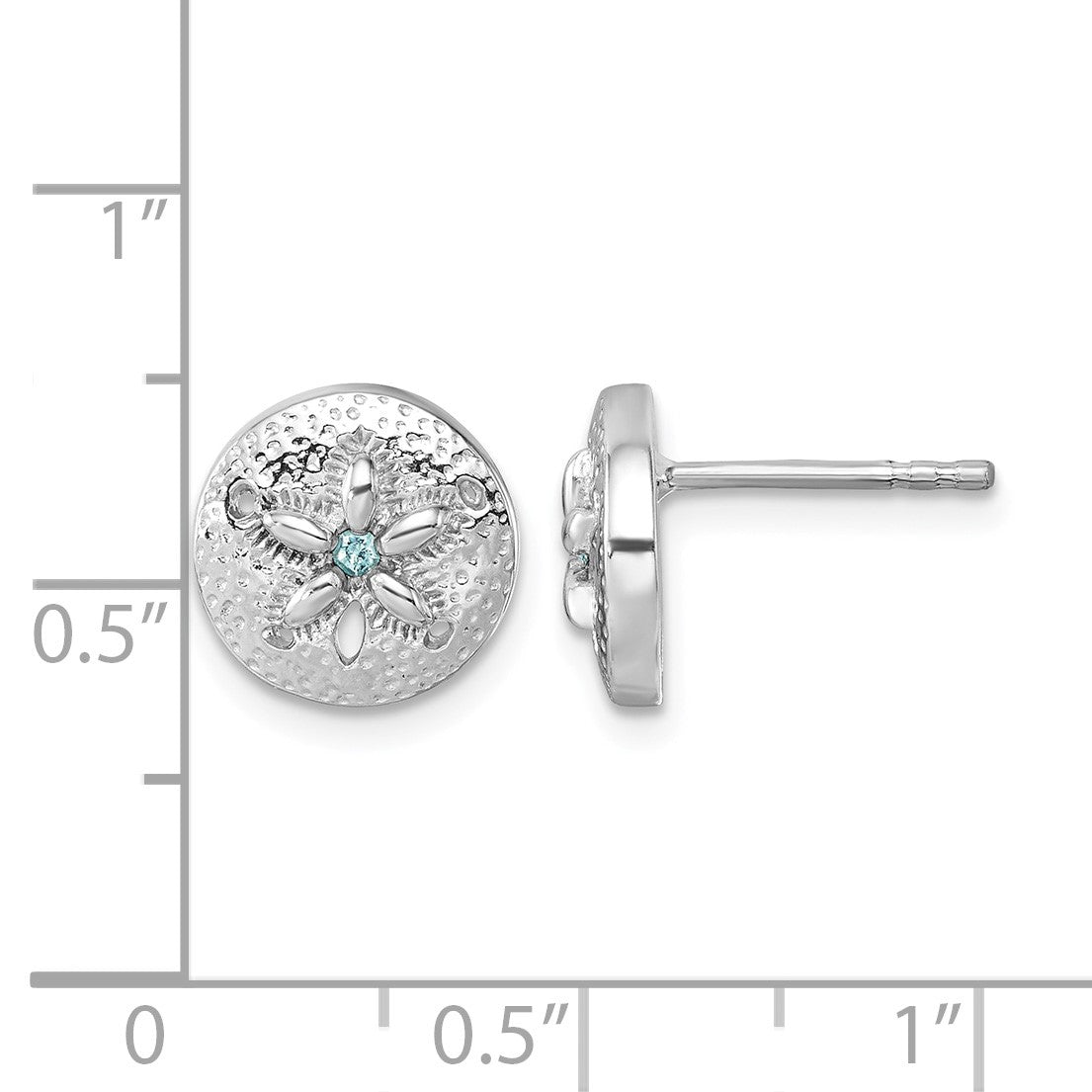 Sterling Silver Rhodium-Plated Textured Crystal Sand Dollar Post Earrings