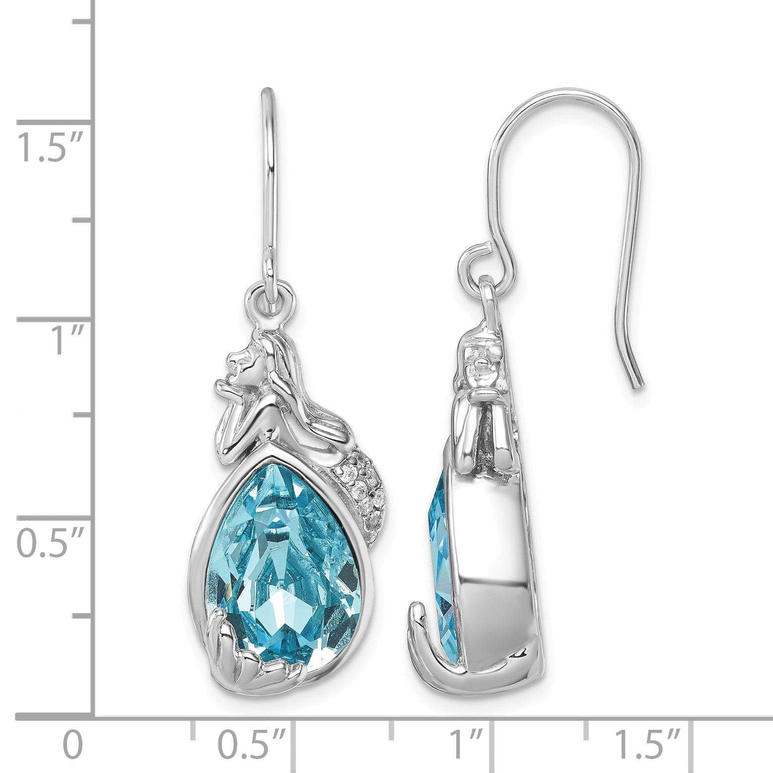 Sterling Silver Rhodium-Plated Polished CZ Mermaid Dangle Earrings