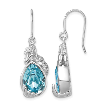 Sterling Silver Rhodium-Plated Polished CZ Mermaid Dangle Earrings