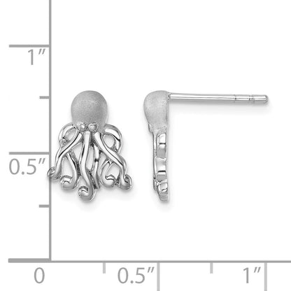 Sterling Silver Rhodium-plated Polished Octopus Post Earrings