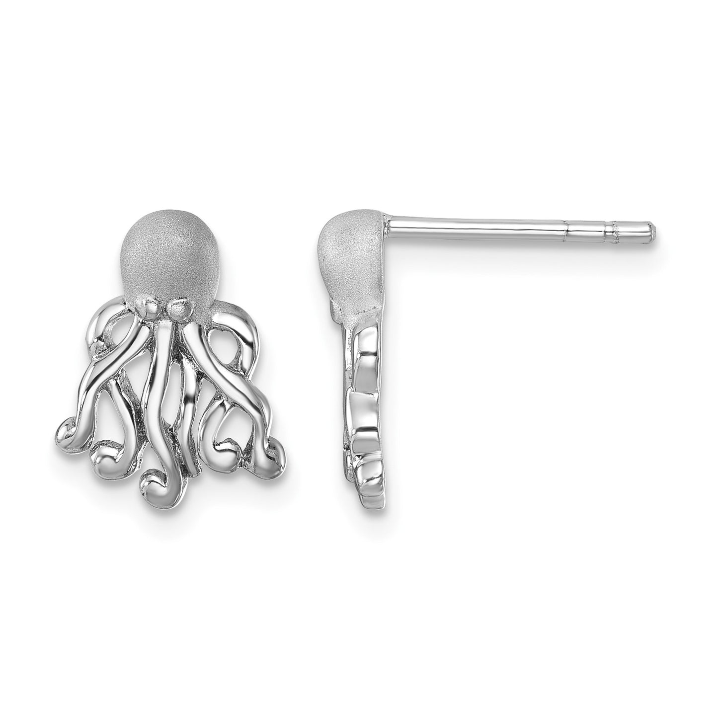 Sterling Silver Rhodium-plated Polished Octopus Post Earrings