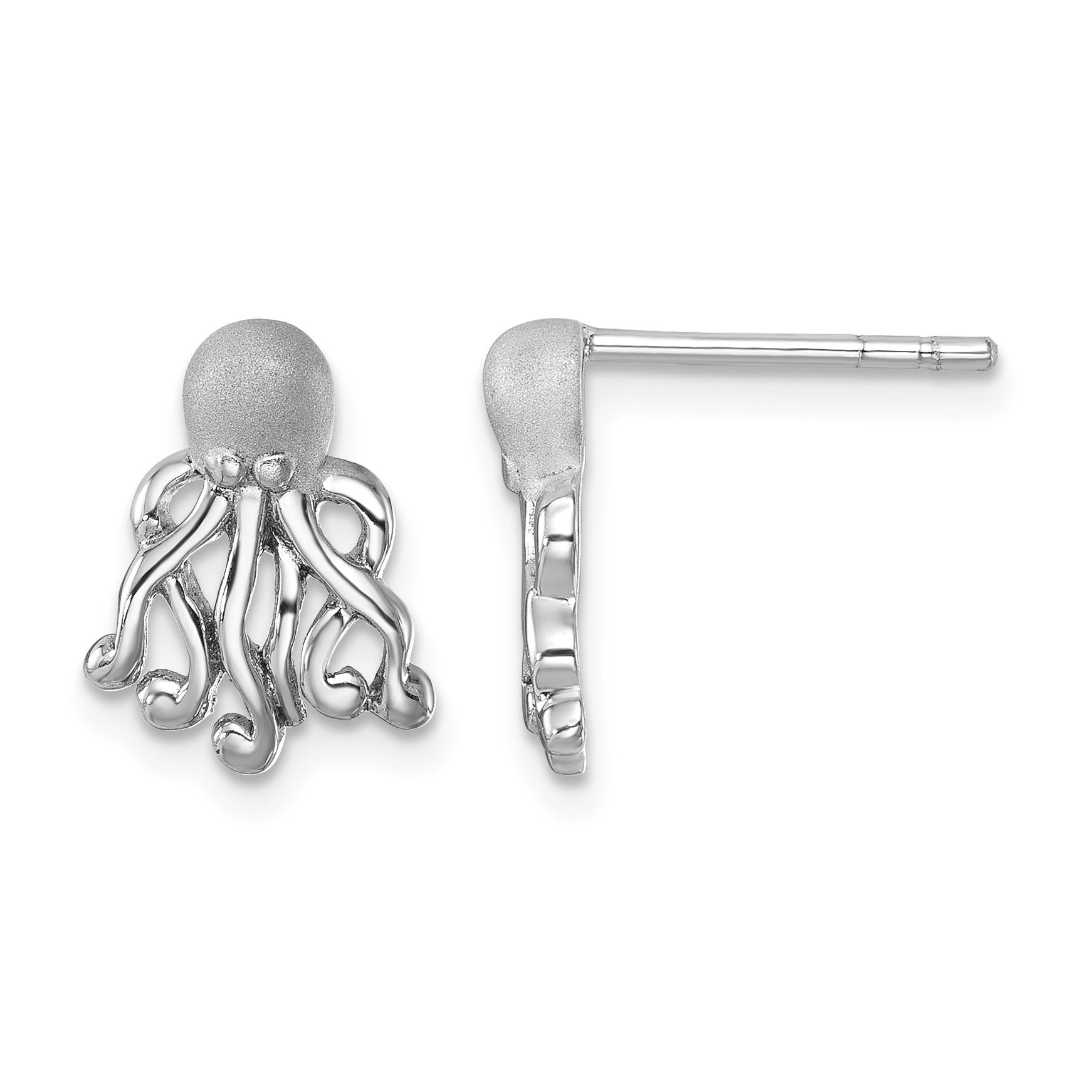 Sterling Silver Rhodium-plated Polished Octopus Post Earrings