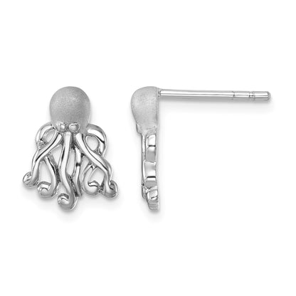 Sterling Silver Rhodium-plated Polished Octopus Post Earrings