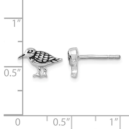 Sterling Silver Rhodium-plated Antiqued Sandpiper Post Earrings