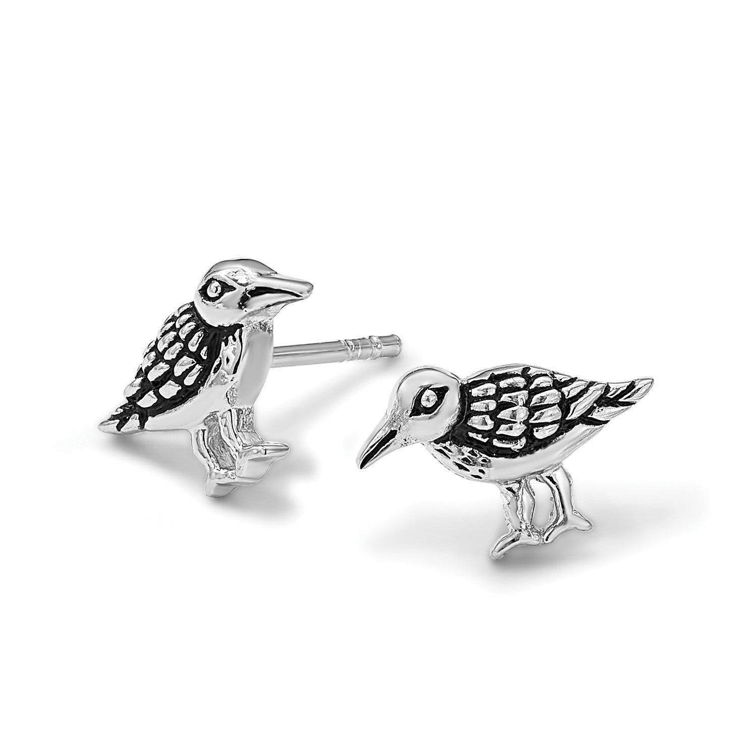 Sterling Silver Rhodium-plated Antiqued Sandpiper Post Earrings