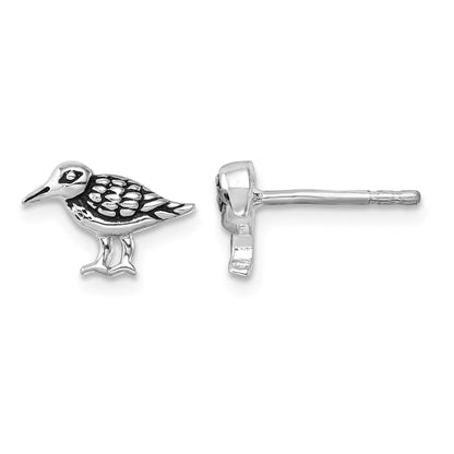 Sterling Silver Rhodium-plated Antiqued Sandpiper Post Earrings