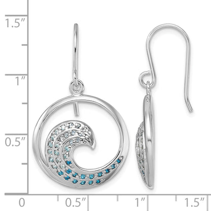 Sterling Silver Rhodium-Plated Polished CZ Wave Dangle Earrings