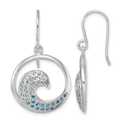 Sterling Silver Rhodium-Plated Polished CZ Wave Dangle Earrings