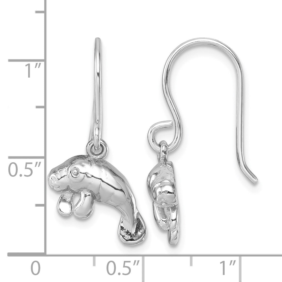 Sterling Silver Rhodium-Plated Manatee Dangle Earrings