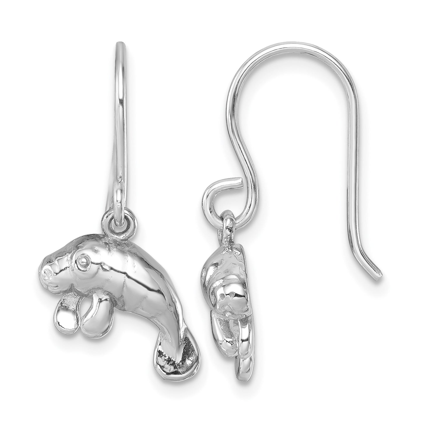 Sterling Silver Rhodium-Plated Manatee Dangle Earrings