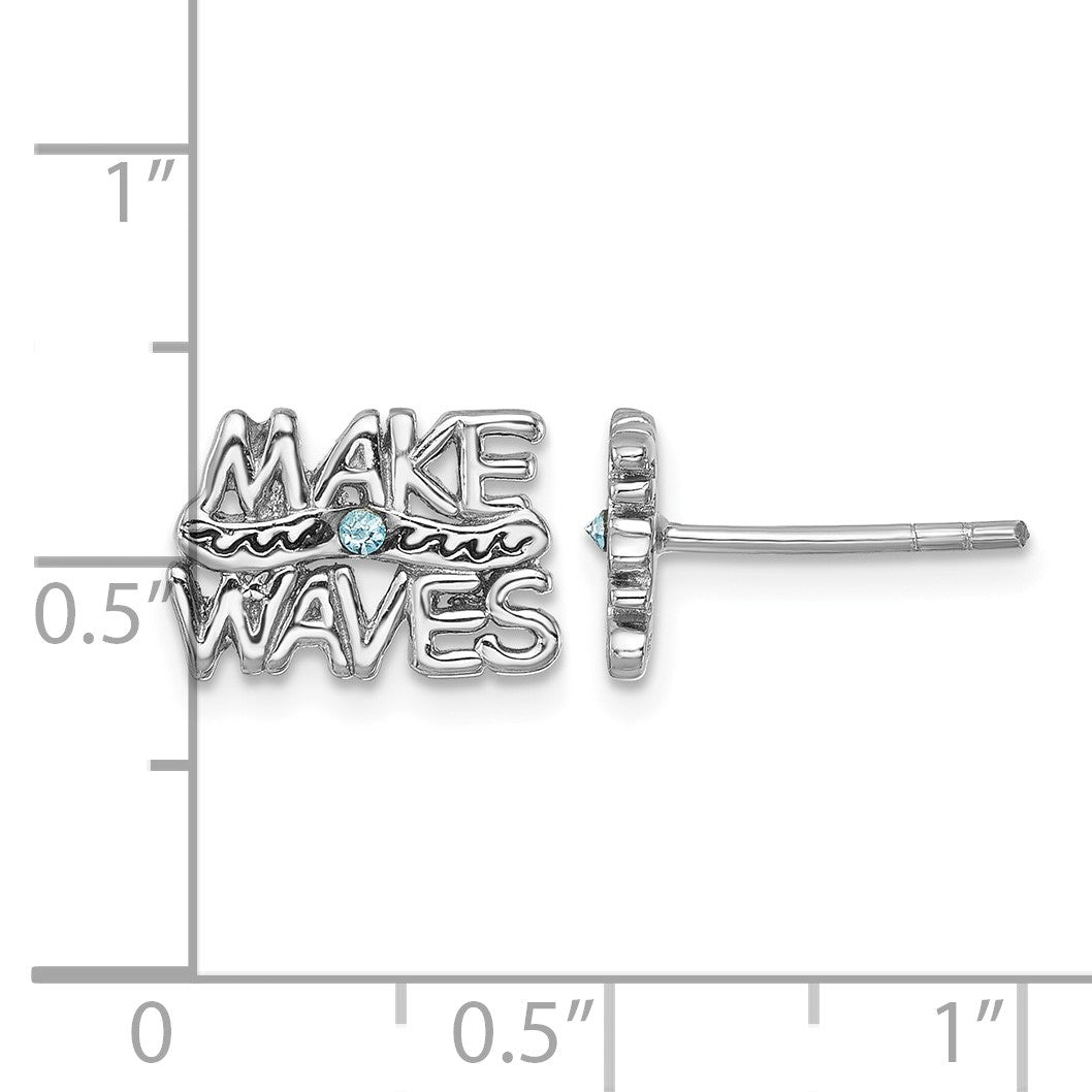 Sterling Silver Rhodium-Plated Polished 'Make Waves' Crystal Post Earrings