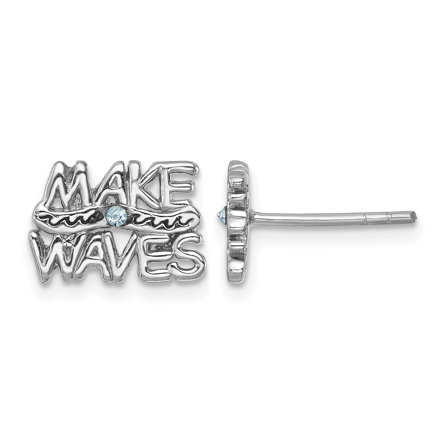 Sterling Silver Rhodium-Plated Polished 'Make Waves' Crystal Post Earrings