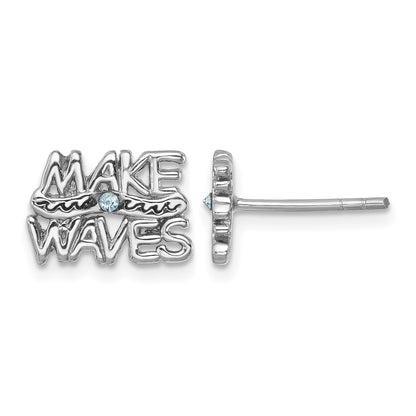 Sterling Silver Rhodium-Plated Polished 'Make Waves' Crystal Post Earrings