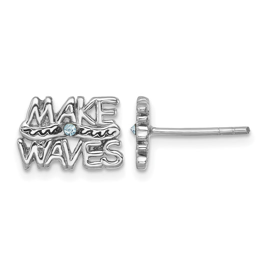 Sterling Silver Rhodium-Plated Polished 'Make Waves' Crystal Post Earrings