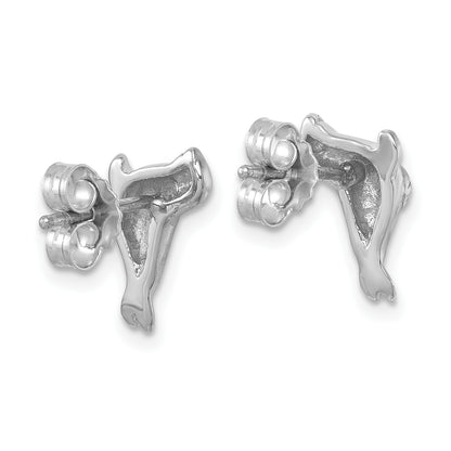 Sterling Silver Rhodium-plated Polished CZ Eye Sea Lion Post Earrings