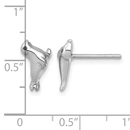 Sterling Silver Rhodium-plated Polished CZ Eye Sea Lion Post Earrings