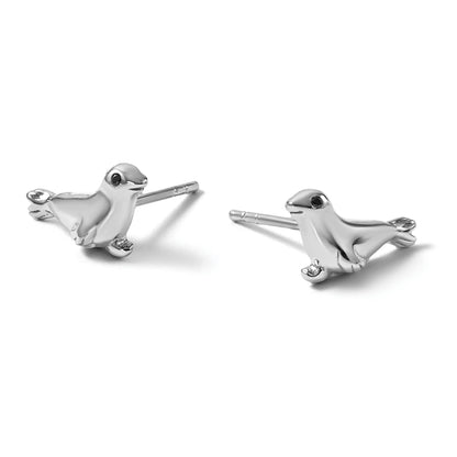Sterling Silver Rhodium-plated Polished CZ Eye Sea Lion Post Earrings