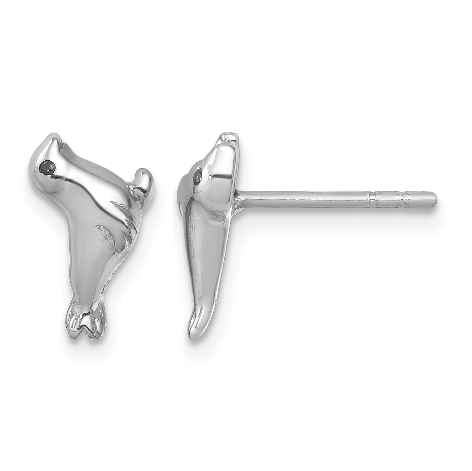 Sterling Silver Rhodium-plated Polished CZ Eye Sea Lion Post Earrings