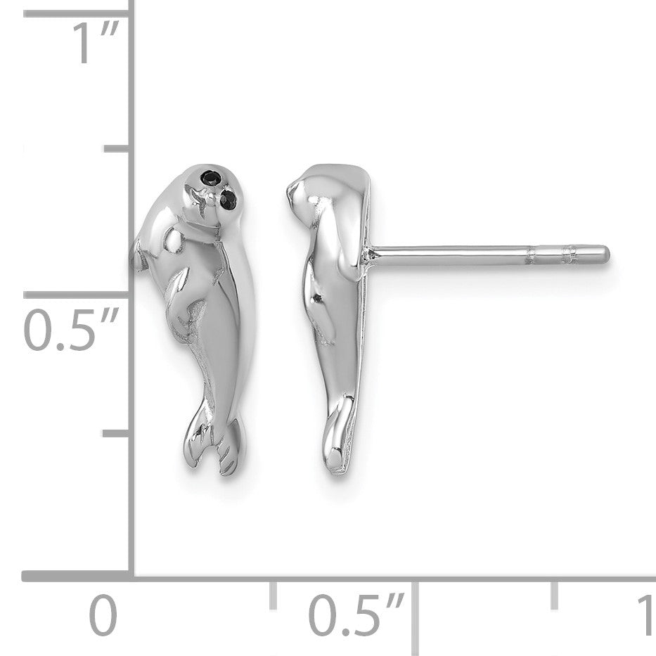 Sterling Silver Rhodium-plated Polished CZ Eye Harbor Seal Post Earrings