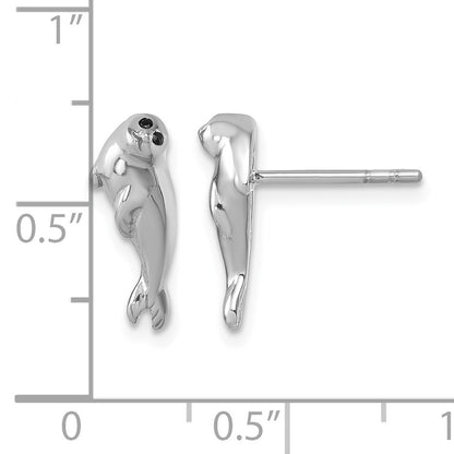 Sterling Silver Rhodium-plated Polished CZ Eye Harbor Seal Post Earrings