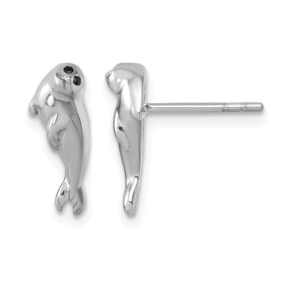 Sterling Silver Rhodium-plated Polished CZ Eye Harbor Seal Post Earrings
